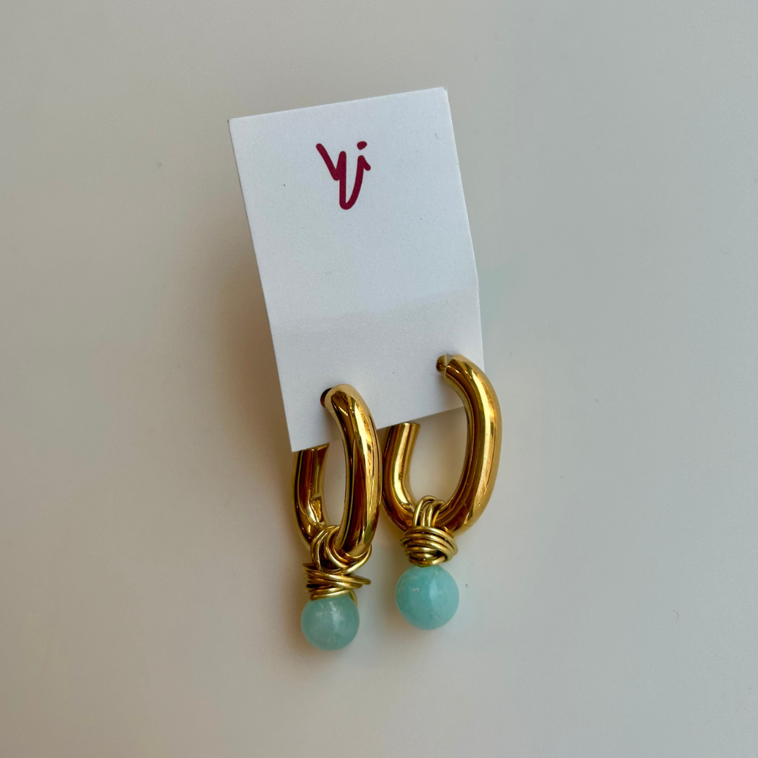 Blue Pendant Semi Hoop Earrings