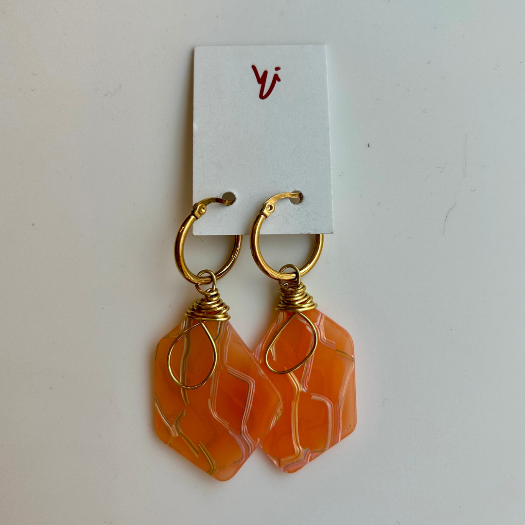 Orange Pendant Small Hoops