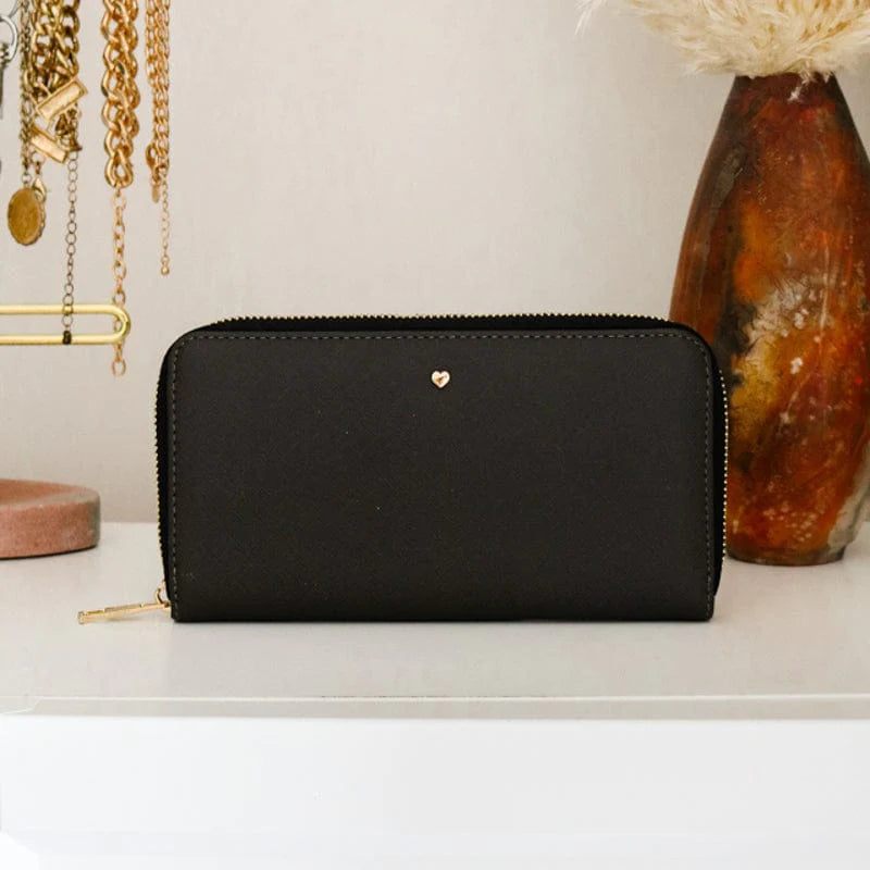 Black Riley Long Leather Vegan Purse