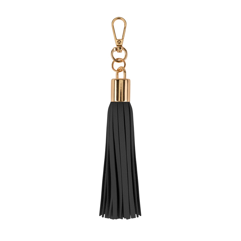 Luxe Black Vegan Leather Tassel Keyring