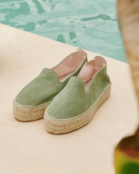 Suede Double Sole Espadrilles Hamptons Sage