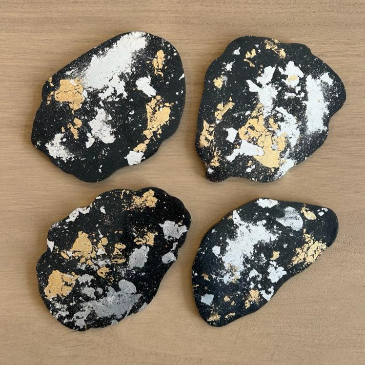 Abstract Coaster Black Gold Flake