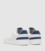 Mens TRVL LITE White and Blue Leather Lace-Up Sneaker