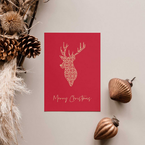 Gold Deer Christmas Card